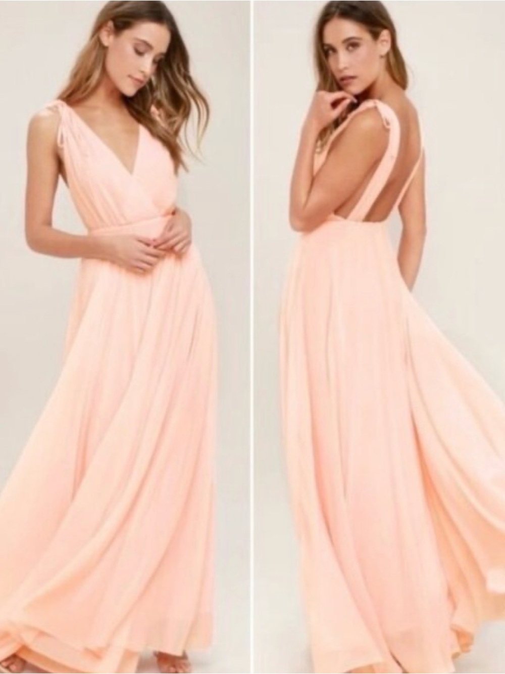 Lulu’s Dance The Night Away Blush Pink Maxi Dress XL Deep V Bridesmaid Gown
